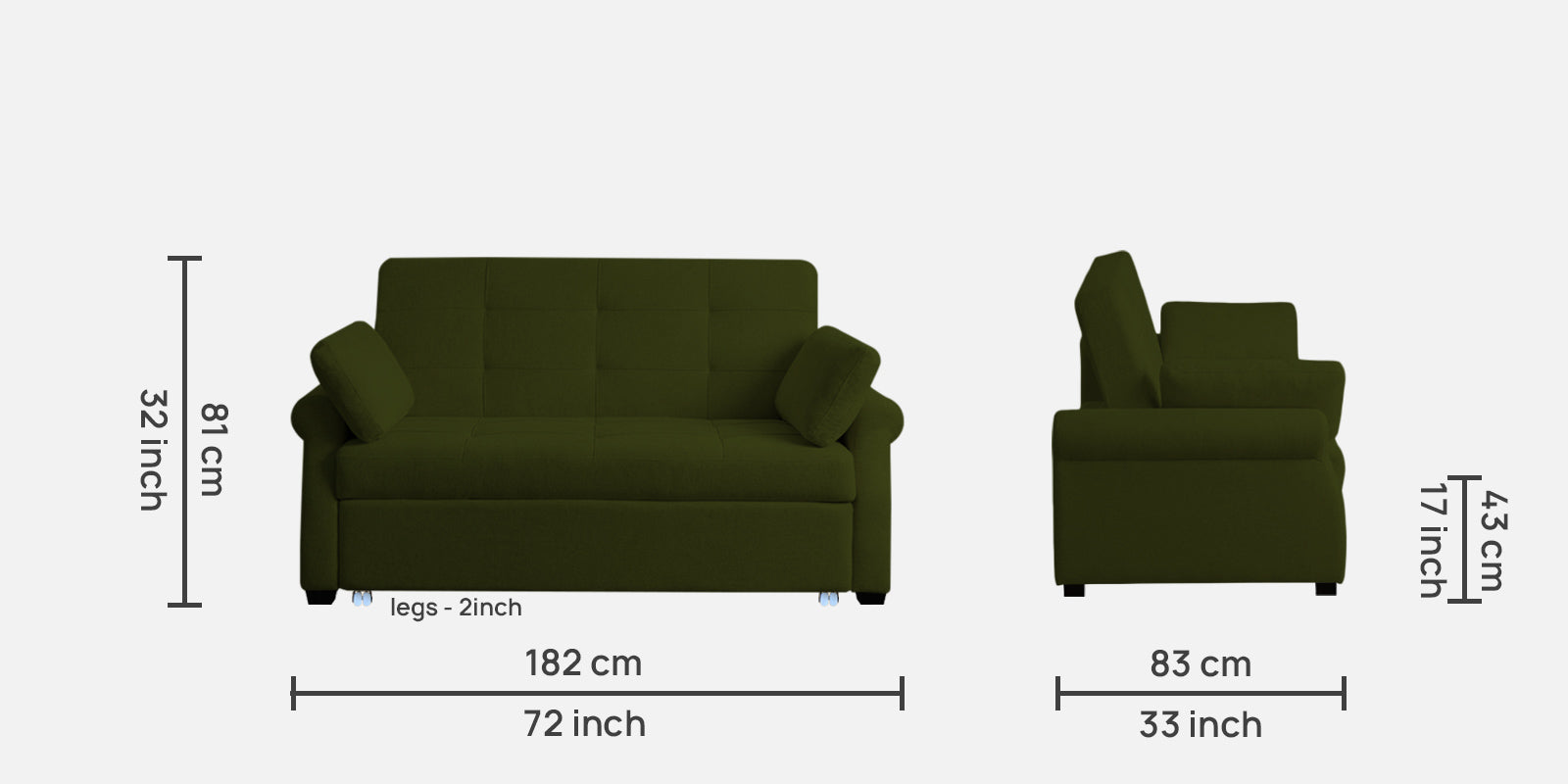 Fornia Fabric 3 Seater Pull Out Sofa Cum Bed In Olive Green Colour - Febonic Living