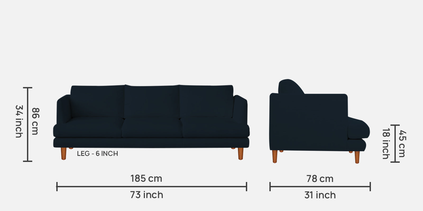 Sokun Fabric 3 Seater Sofa In Denim Blue Colour - Febonic Living