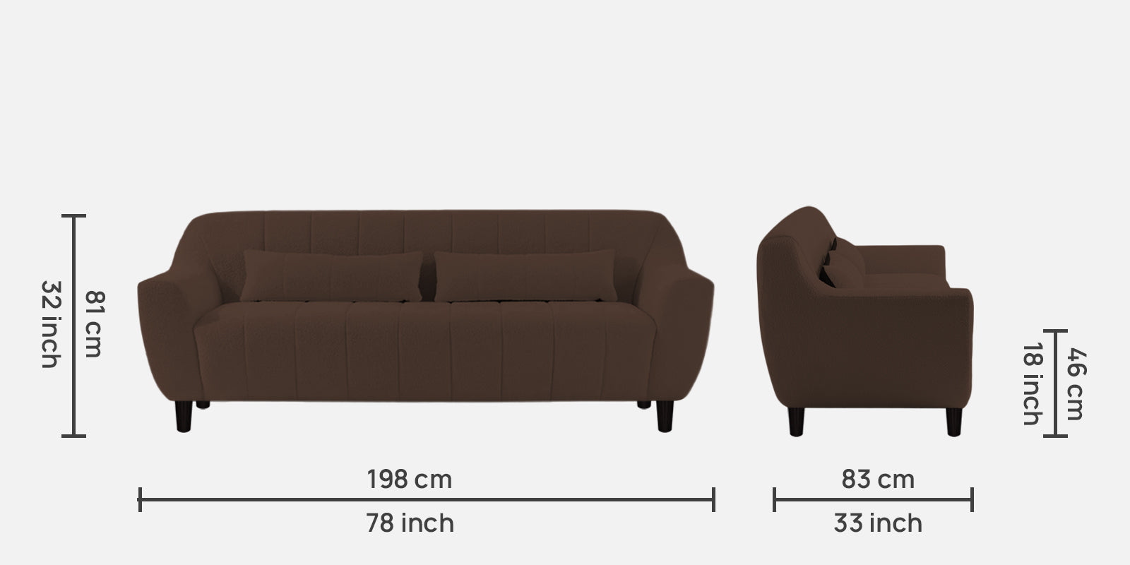 Nesco Boucle Fabric 3 Seater Sofa In Bringo Brow Colour
