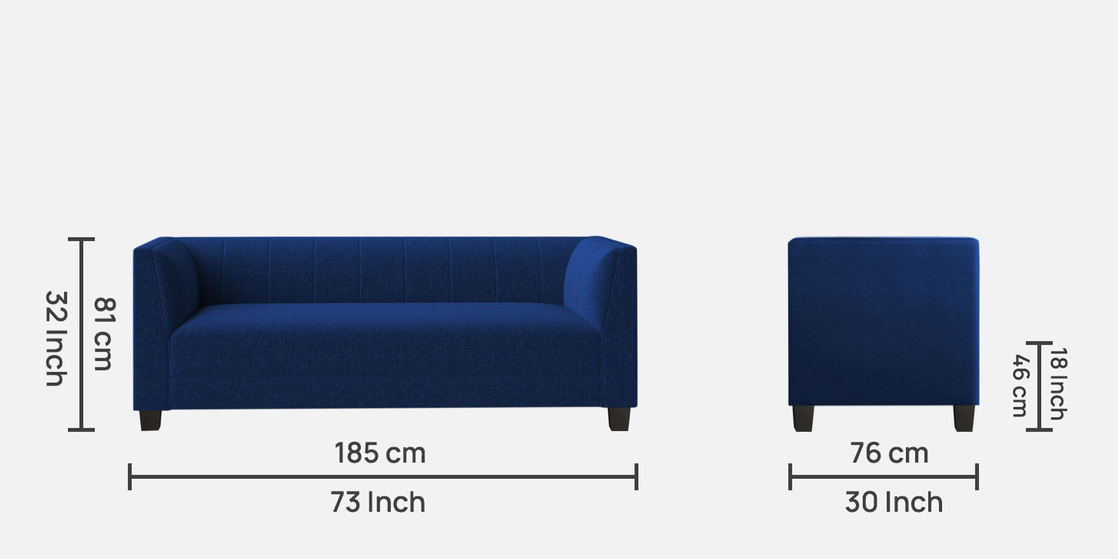 Chastin Fabric 3 Seater Sofa In Royal Blue Colour - Febonic Living