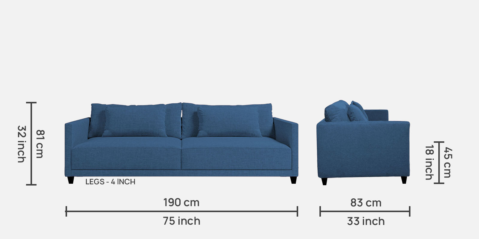Kera Fabric 3 Seater Sofa In Light Blue Colour - Febonic Living