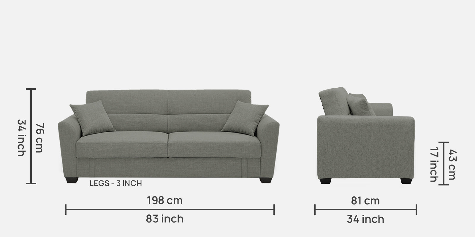 Bony Fabric 3 Seater Convertible Sofa Cum Bed In Turtle Green Colour - Febonic Living