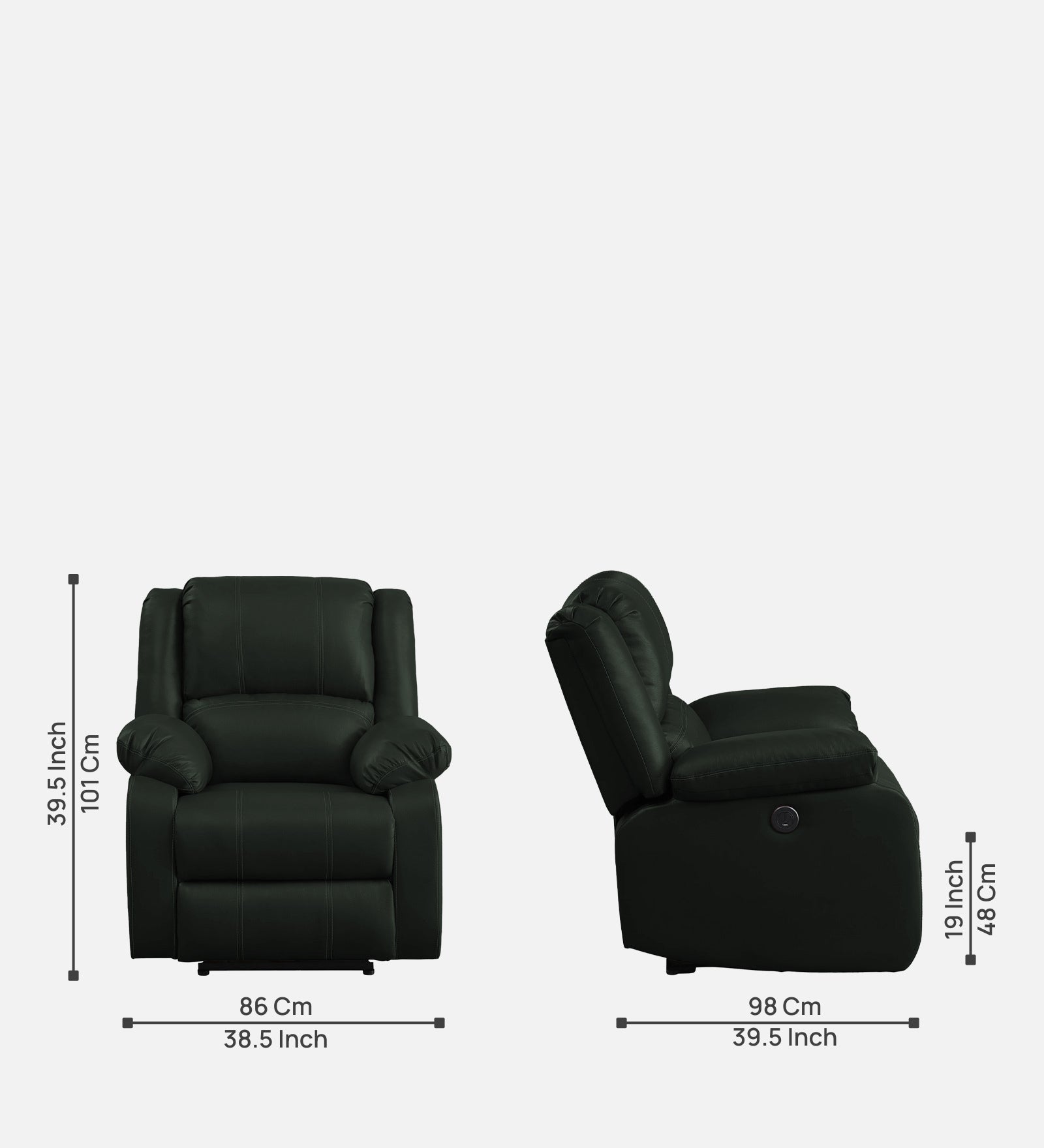 Santo Leatherette 1 Seater Motorized Recliner In Dark Green Leather Finish - Febonic Living