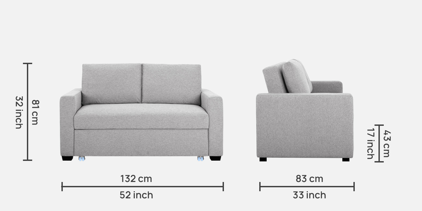 Lobby Fabric 2 Seater Pull Out Sofa Cum Bed In Lit Grey Colour - Febonic Living