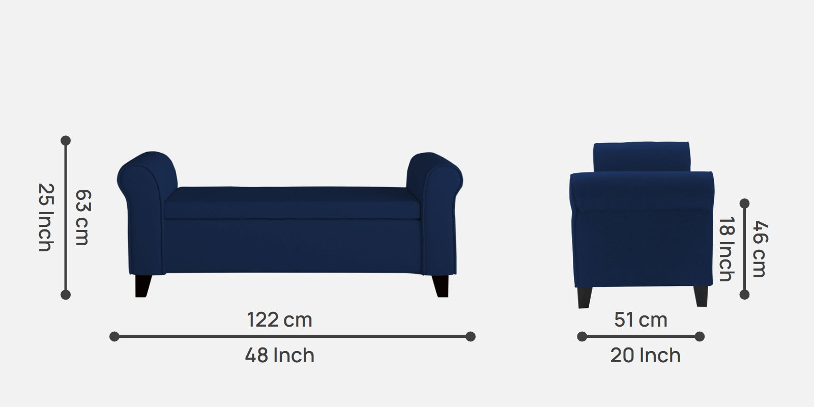 Molo Fabric 2 Seater Recamier in Royal Blue Colour With Storage