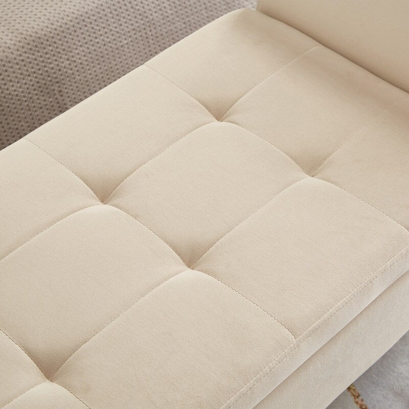 Dhaka Velvet 2 Seater Recamier In Camel Beige Colour With Storage - Febonic Living