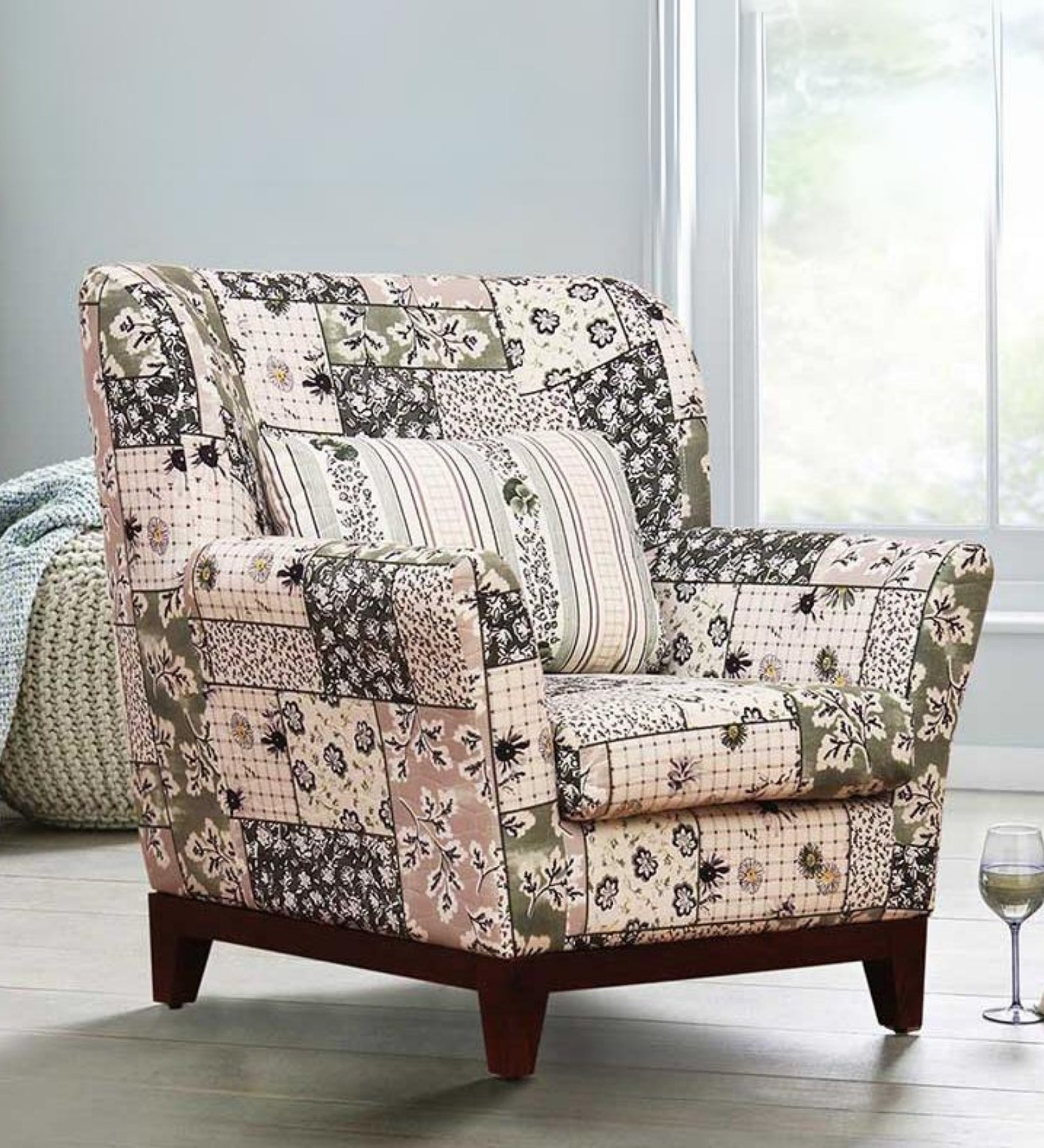 Bolton Floral Print Fabric Arm Chair in Multi Colour - Febonic Living