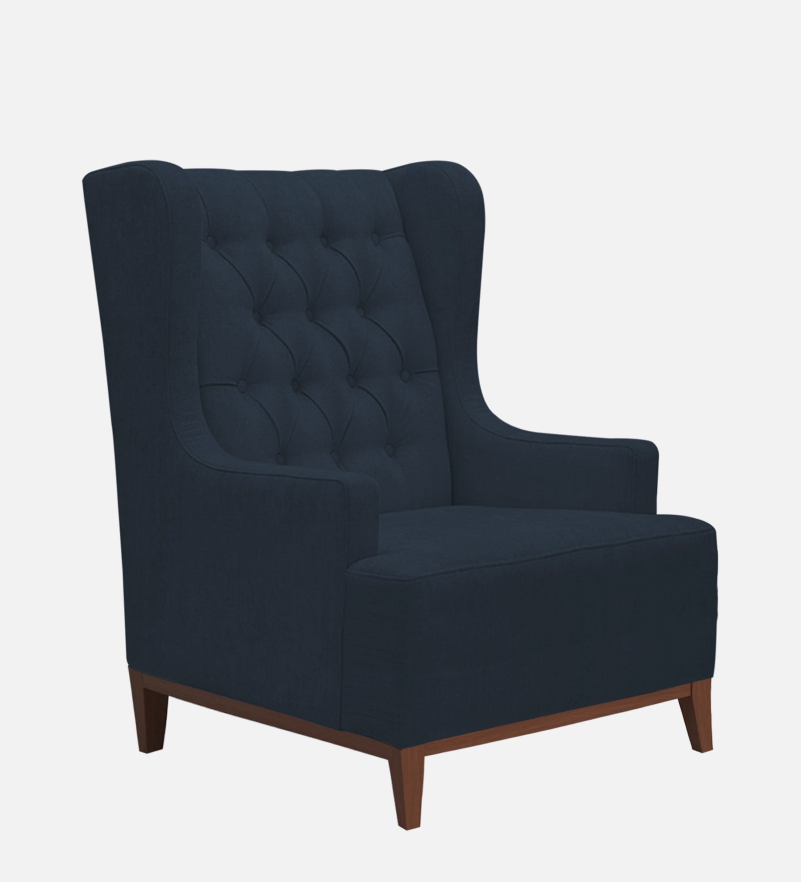 Kuchi Fabric Wing Chair In Denim Blue Colour - Febonic Living