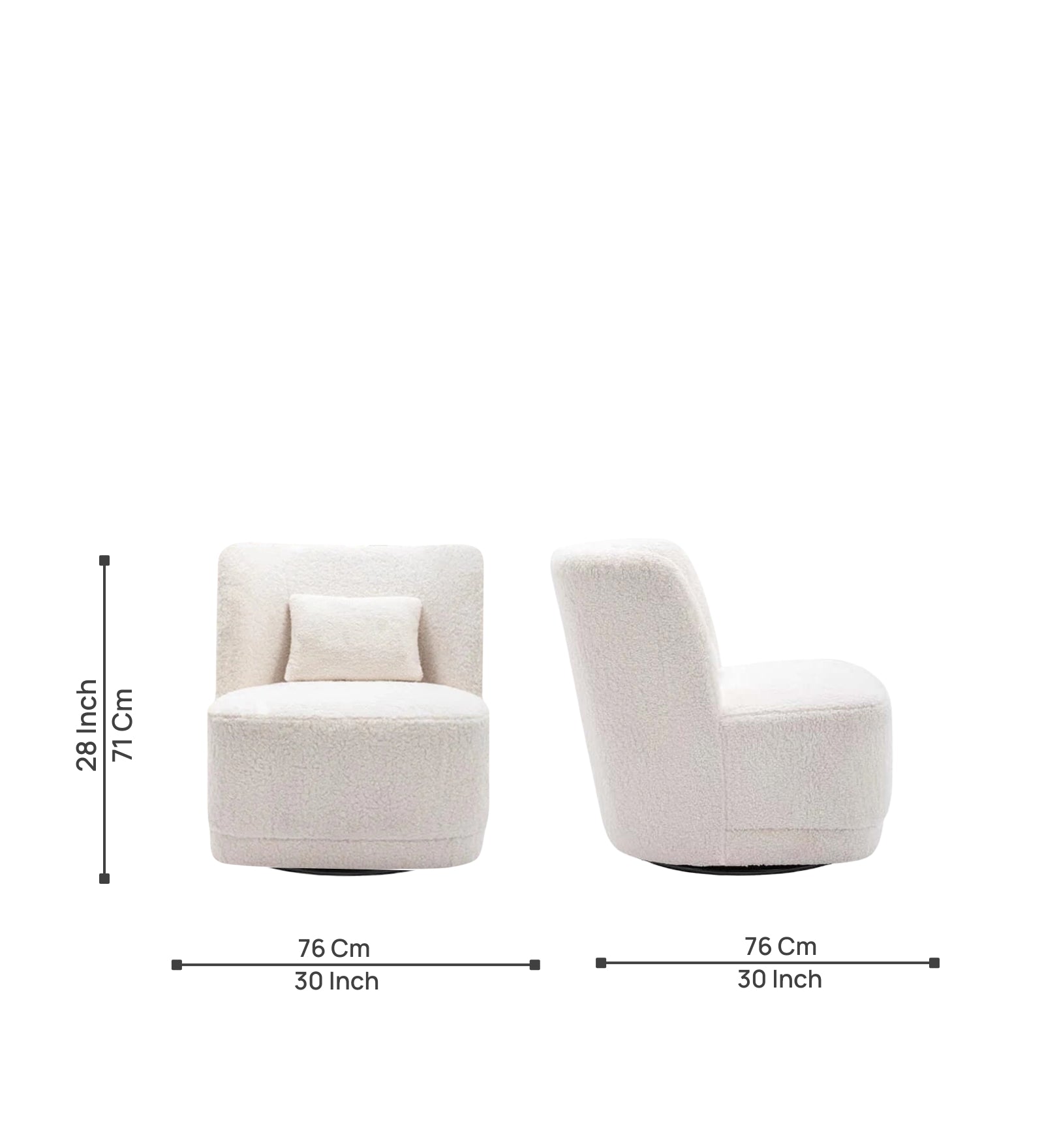 Benny Boucle Fabric Swivel Chair in Shell White Colour