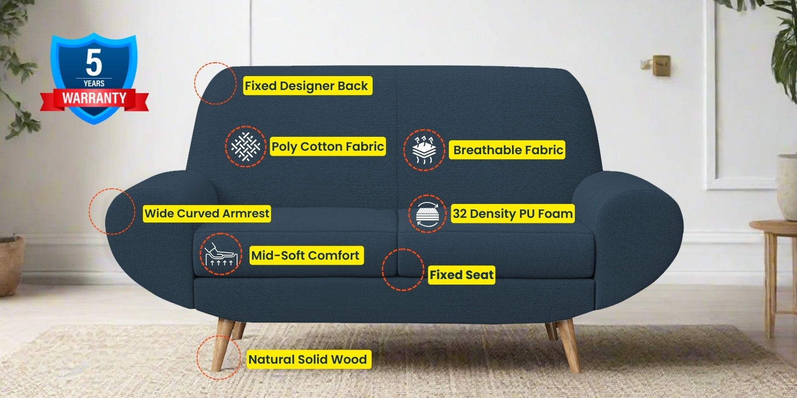 Jessy Fabric 2 Seater Sofa In Light Blue Colour - Febonic Living