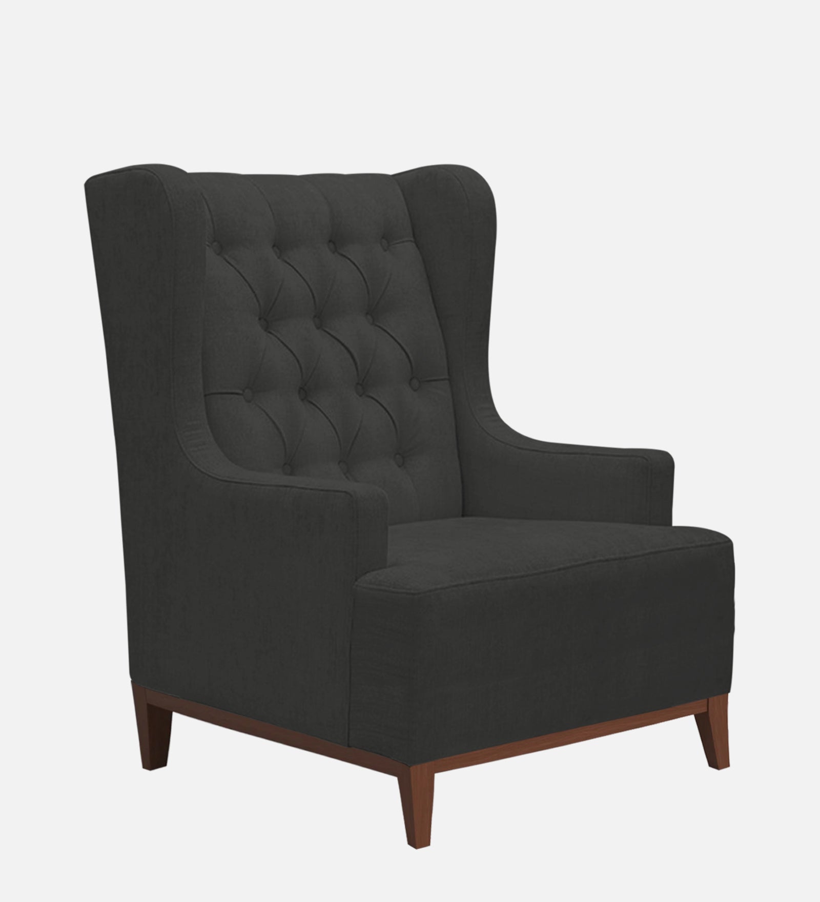 Kuchi Fabric Wing Chair In Charcoal Grey Colour - Febonic Living