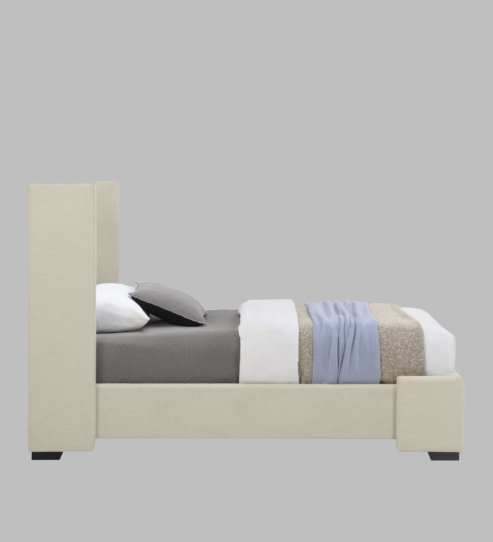 Kirby Fabric Upholstered Single Bed in Ivory Cream Colour - Febonic Living
