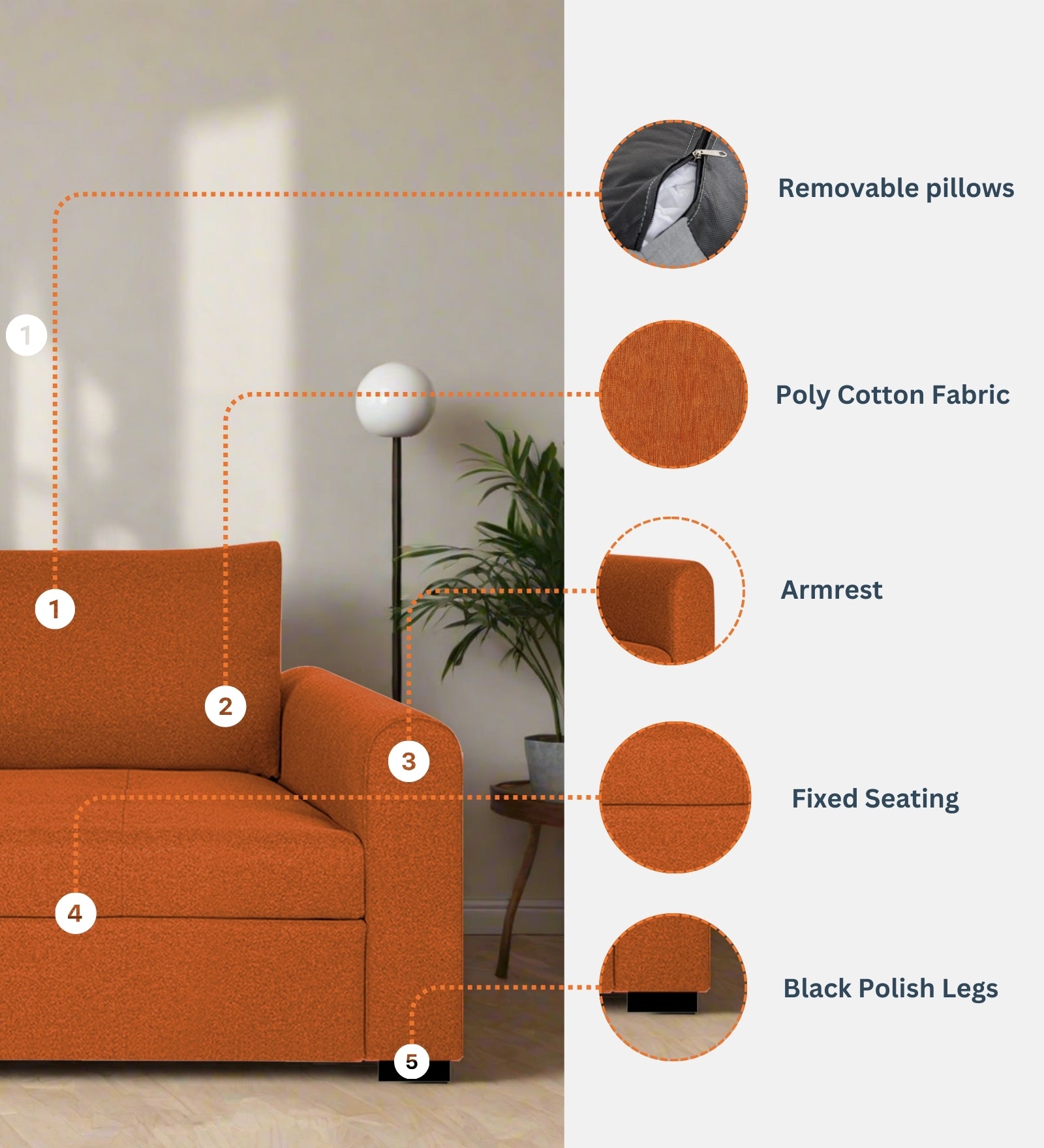 Sigma Fabric 1 Seater Sofa In Cosmic Beige Colour - Febonic Living