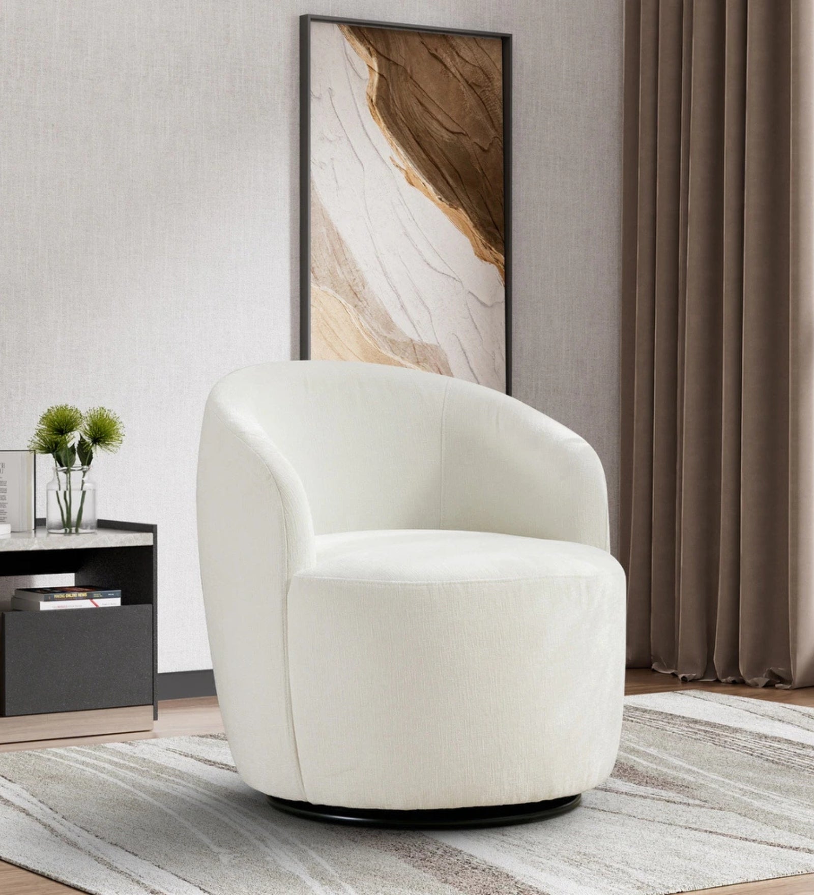 Oscar Fabric Swivel Chair in Ivory Cream Colour