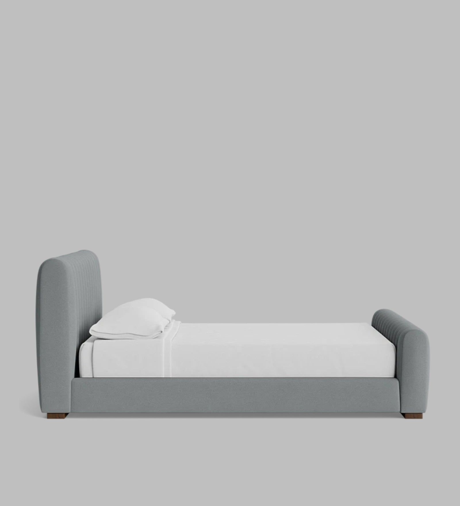 Nalan Velvet Upholstered Queen Size Bed in Pubble Grey Colour