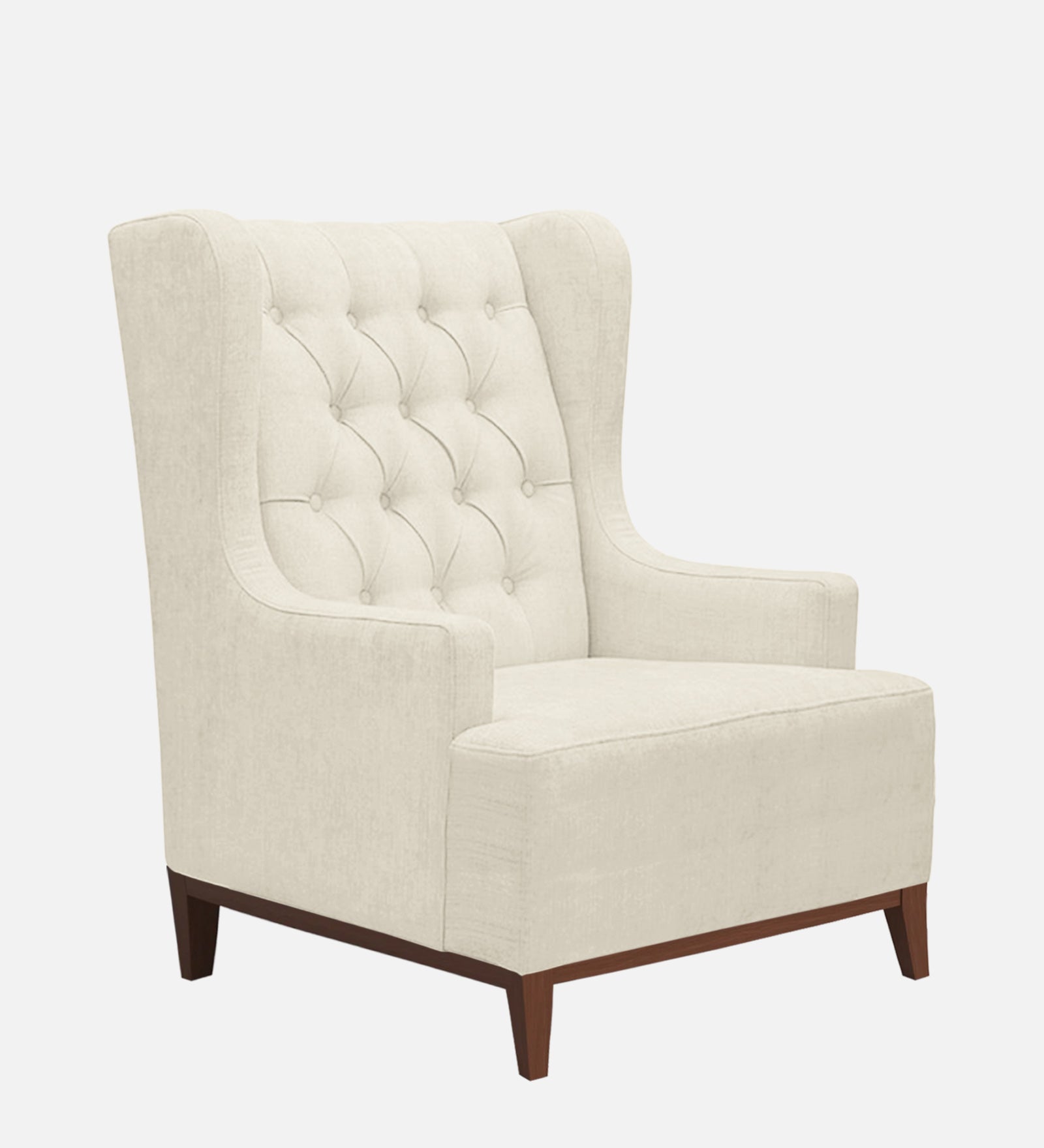 Kuchi Fabric Wing Chair In Ivory Cream Colour - Febonic Living