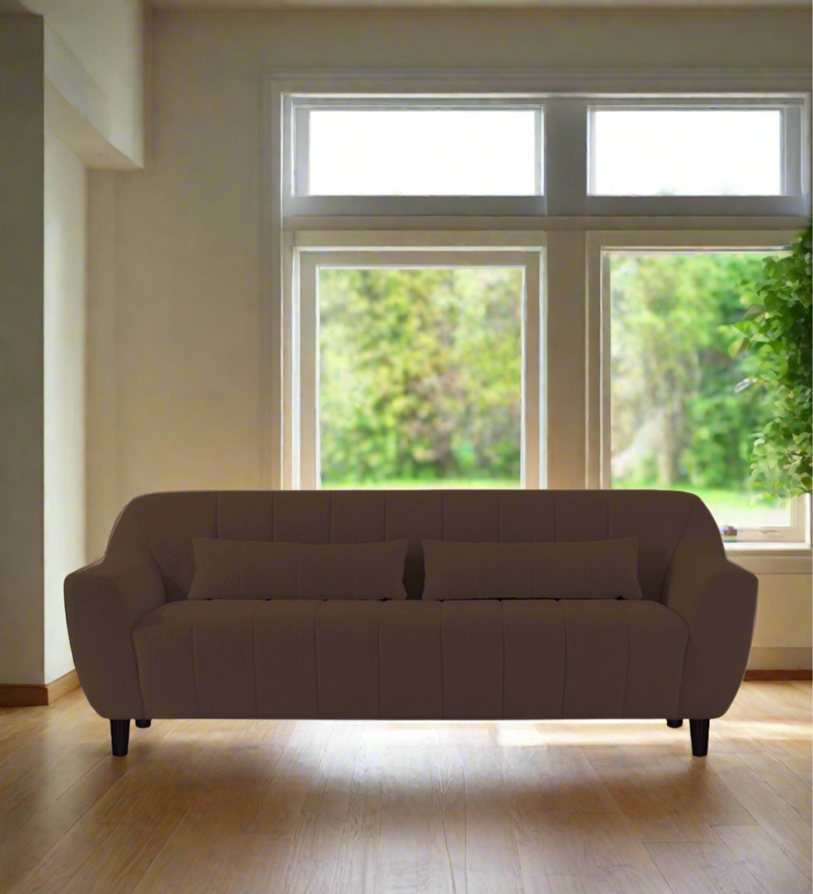 Nesco Boucle Fabric 3 Seater Sofa In Bringo Brow Colour