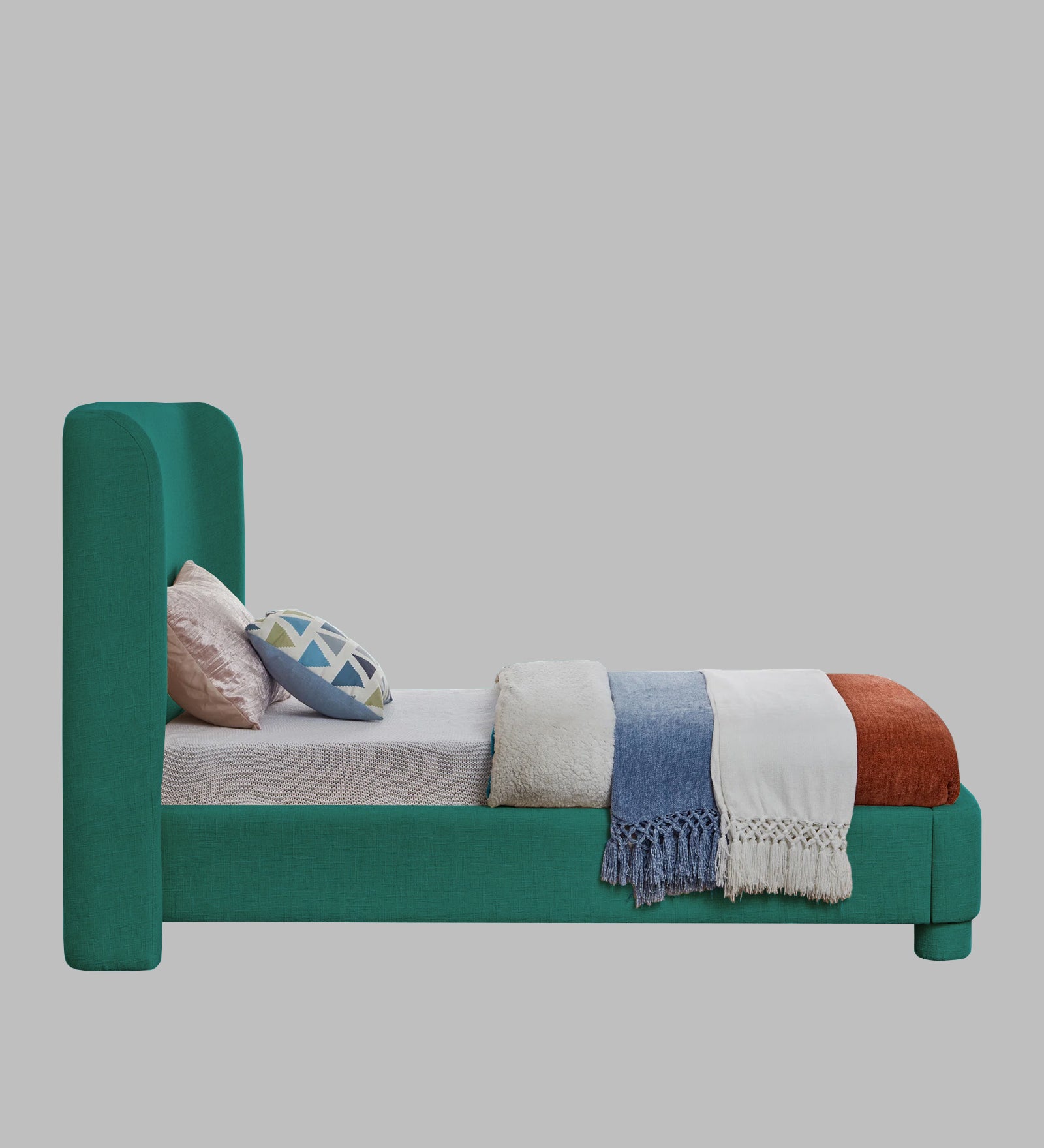 Lenny Fabric Upholstered Single Bed in Sea Green Colour - Febonic Living