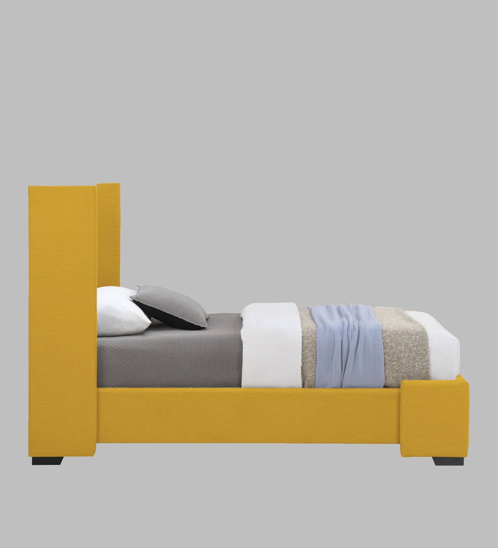 Kirby Fabric Upholstered Single Bed in Bold Yellow Colour - Febonic Living