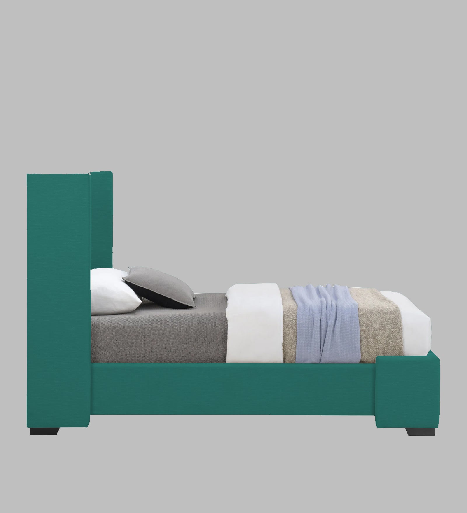 Kirby Fabric Upholstered Single Bed in Sea Green Colour - Febonic Living