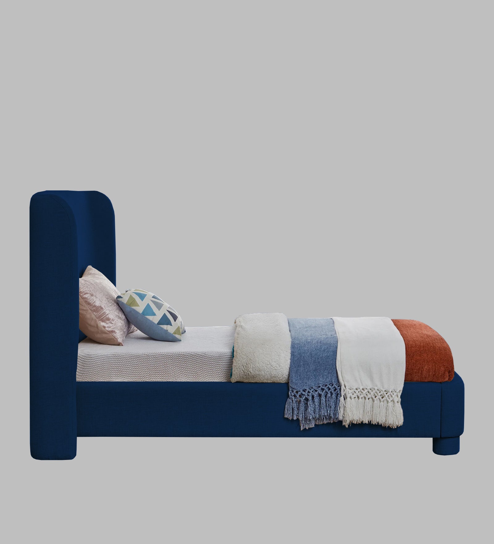 Lenny Fabric Upholstered Single Bed in Royal Blue Colour - Febonic Living