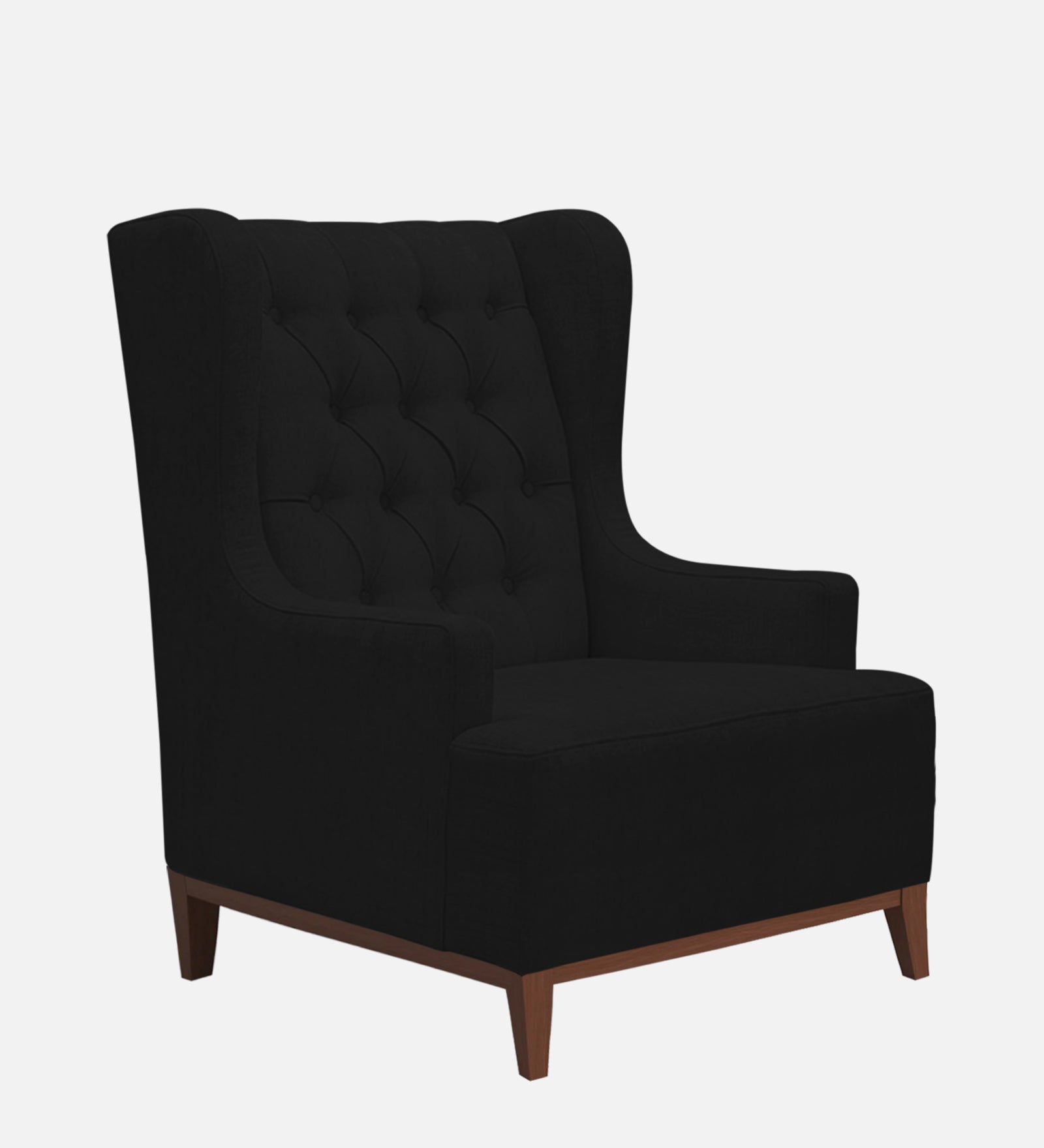 Kuchi Fabric Wing Chair In Zed Black Colour - Febonic Living