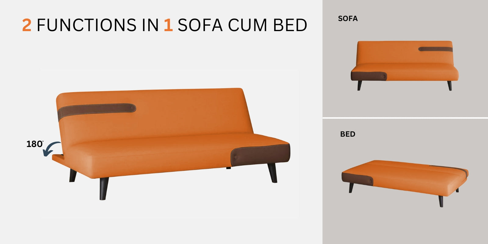 Vedan Fabric 3 Seater Convertible Sofa Cum Bed In Sudo Grey Colour - Febonic Living