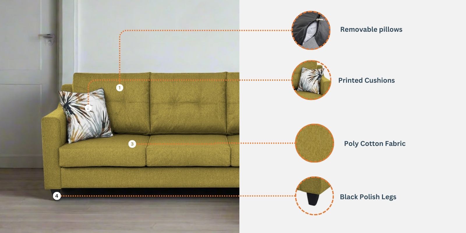 Welly Fabric 3 Seater Sofa In Dark Brown Colour - Febonic Living