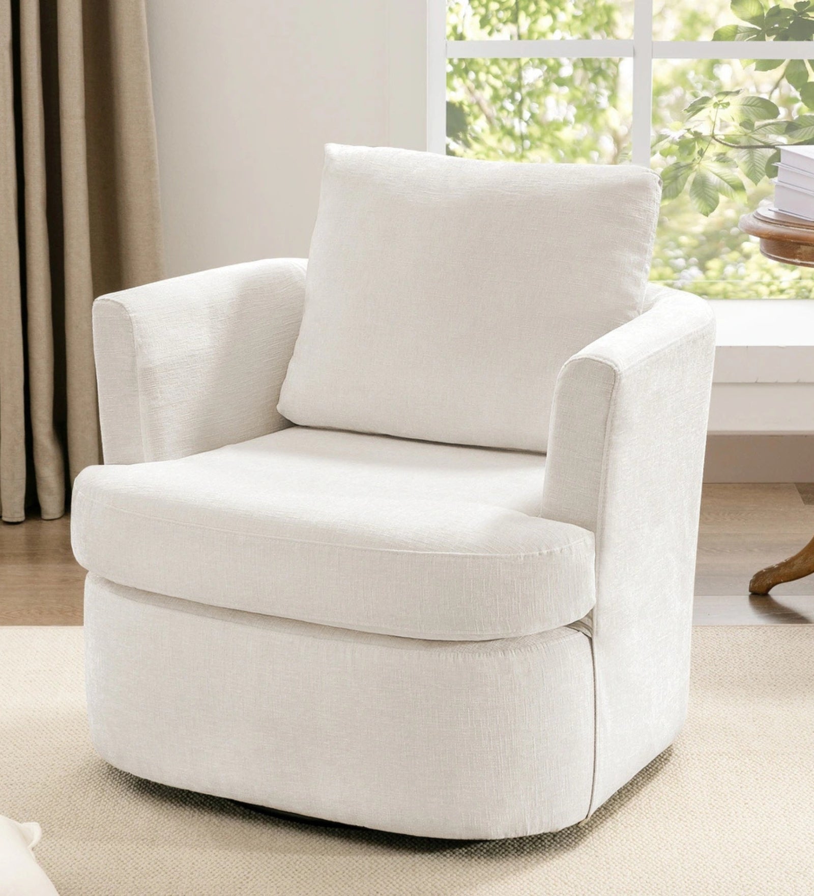 Ranger Fabric Swivel Chair In Ivory Cream Colour - Febonic Living