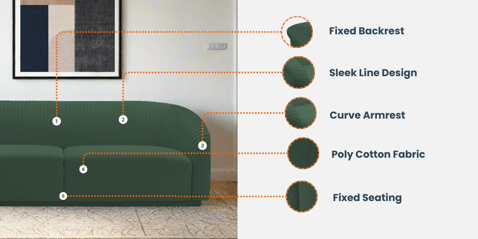 Yara Velvet Fabric 3 Seater Sofa In Arabian Green Colour - Febonic Living