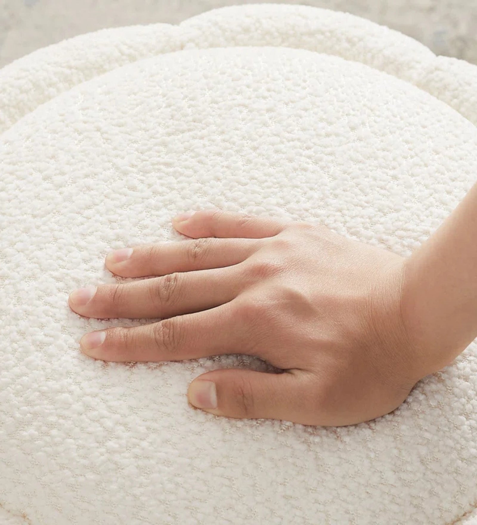 Kanni Boucle Fabric Pouffe In Bright White Colour - Febonic Living