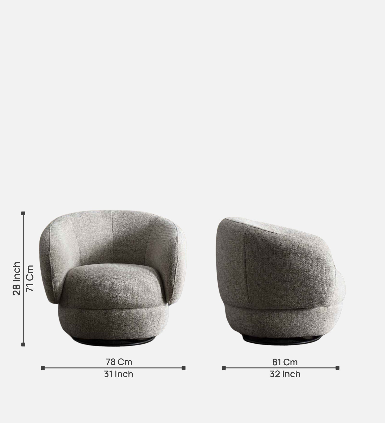 Tura Fabric Swivel Chair In Ash Grey Colour - Febonic Living