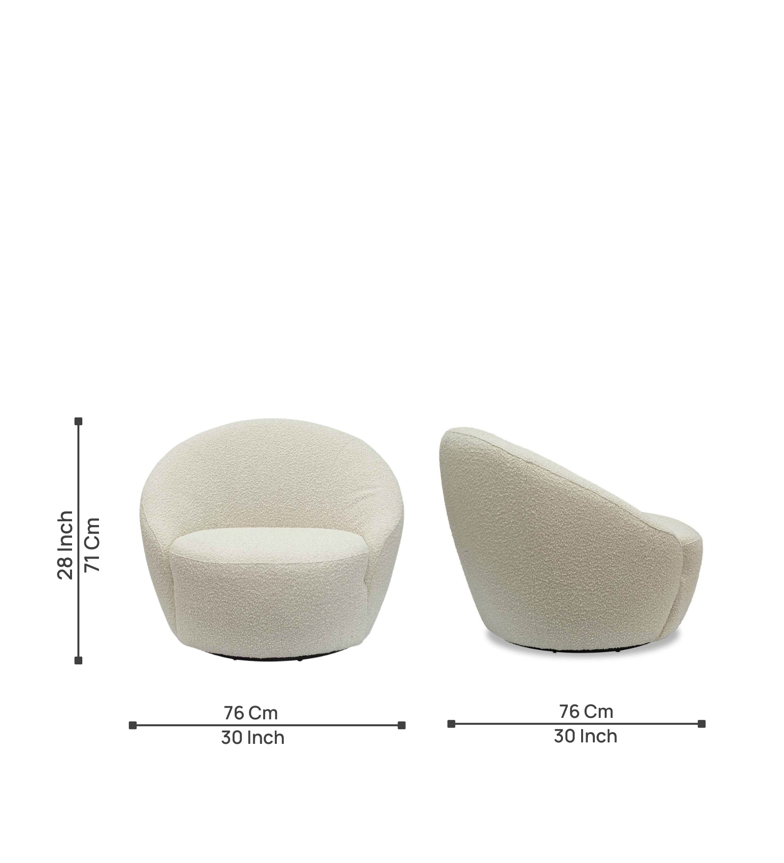 Lily Boucle Fabric Swivel Chair in Shell White Colour