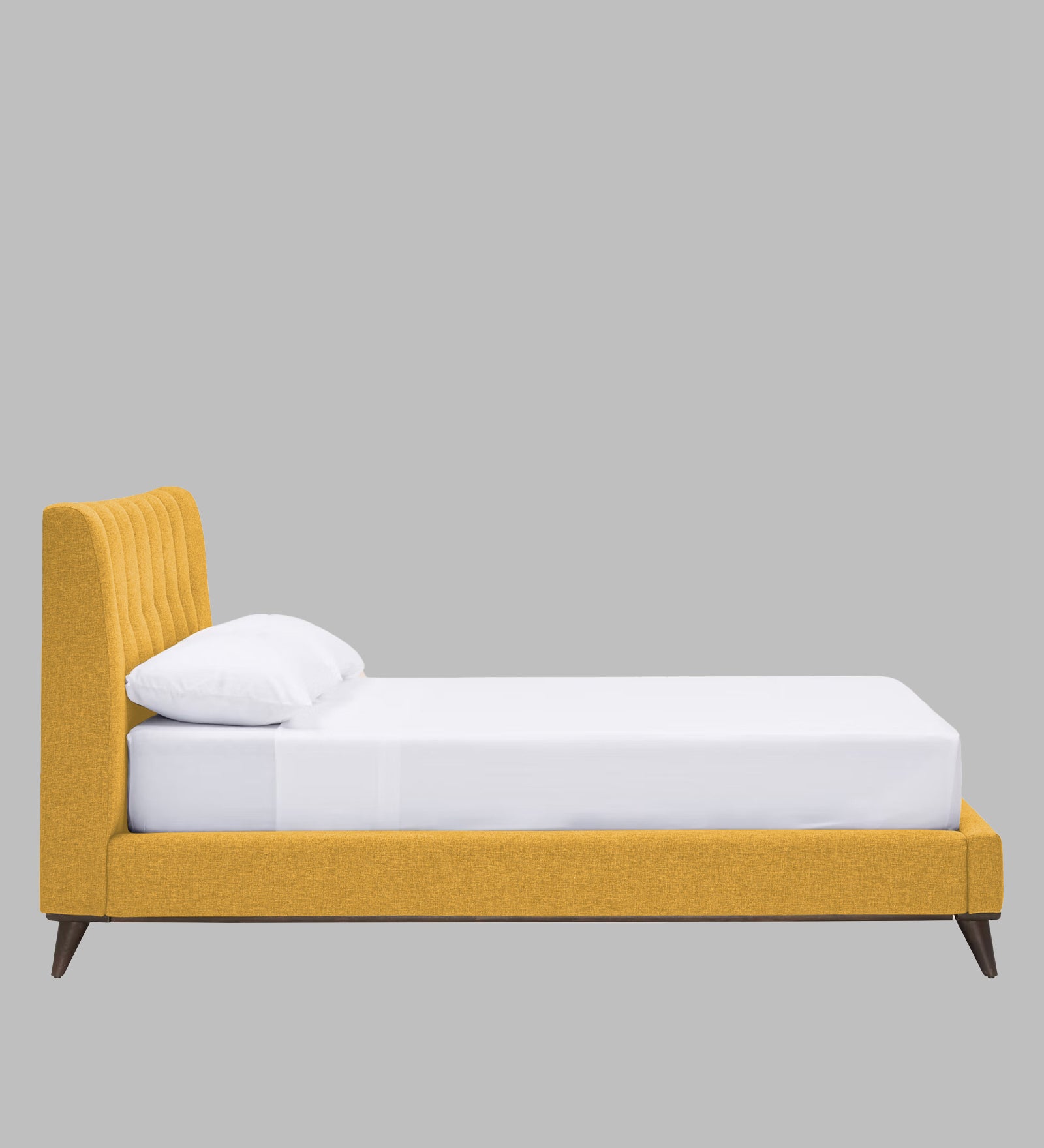 Jasmin Fabric Upholstered Queen Bed in Bold Yellow Colour - Febonic Living