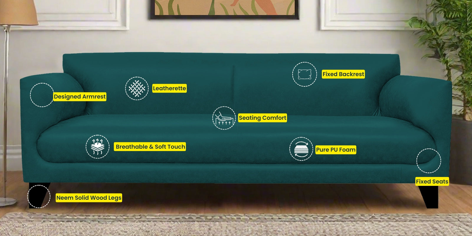Convi Leatherette 3 Seater Sofa in Moss Green Colour