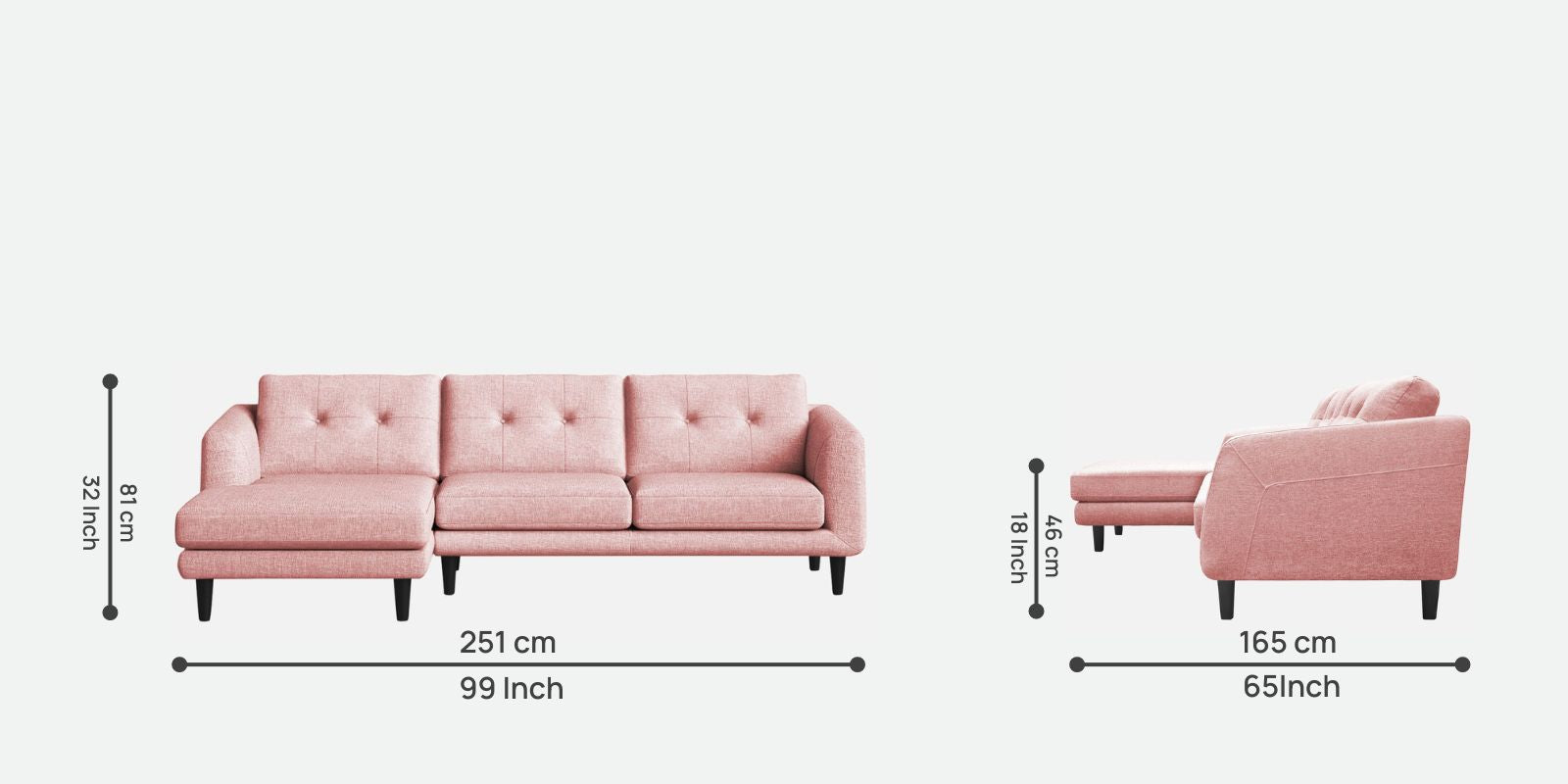 Natasha Velvet RHS Sectional Sofa (3+Lounger) In Millennial Pink Colour - Febonic Living