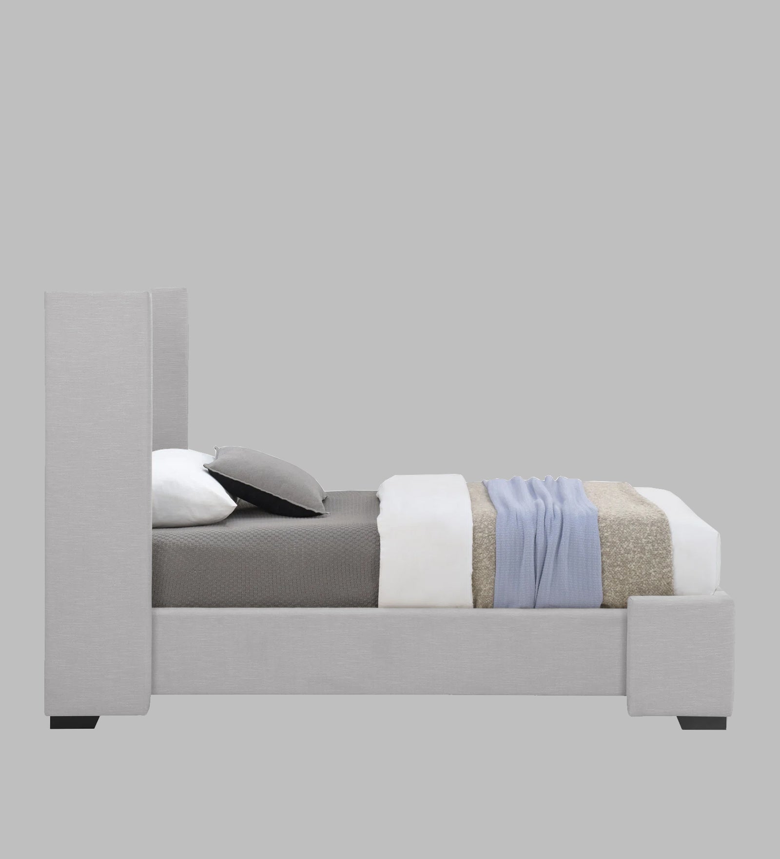 Kirby Fabric Upholstered Single Bed in Lit Grey Colour - Febonic Living