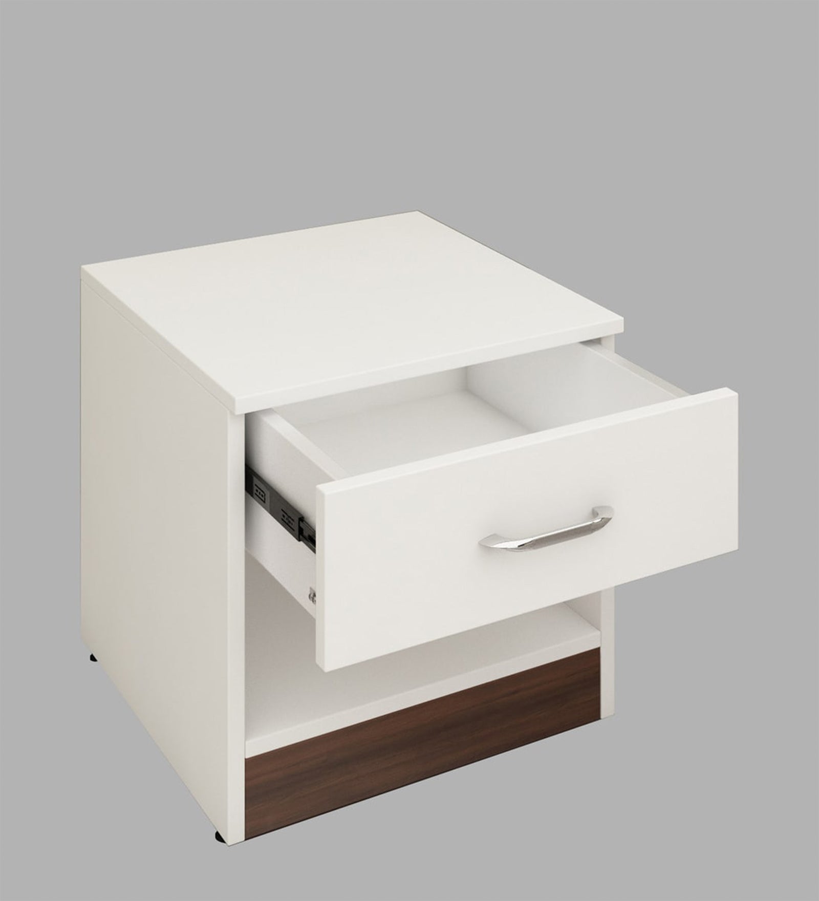 Kaiva Bedside Table With Drawer In Frosty White And Dark Walnut Finish - Febonic Living