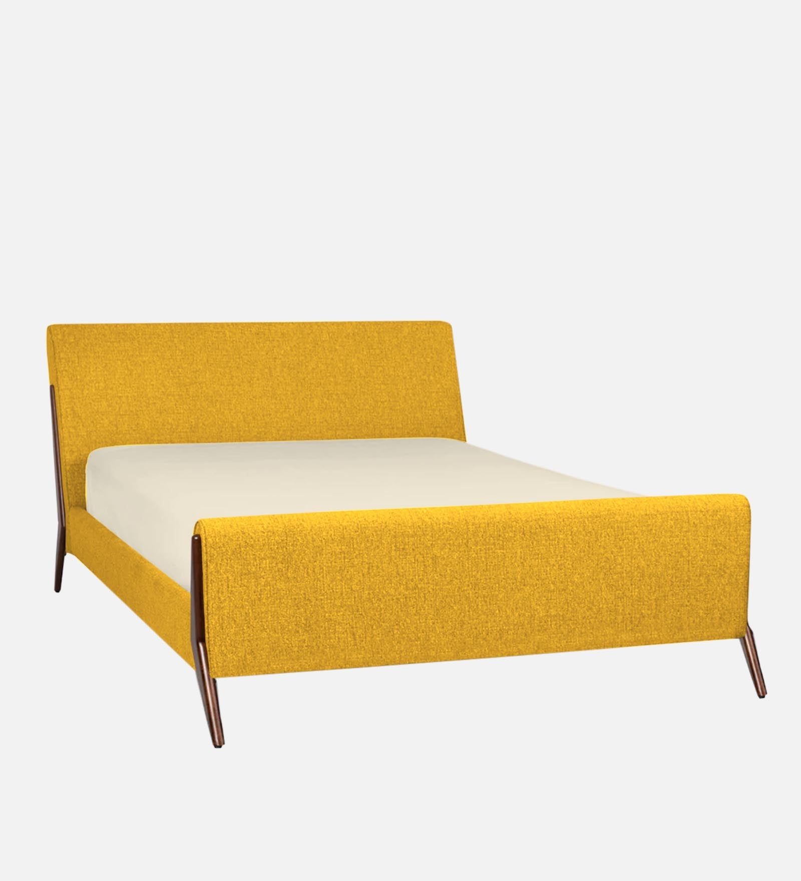Catla Fabric King Size Bed In Bold Yellow Colour - Febonic Living