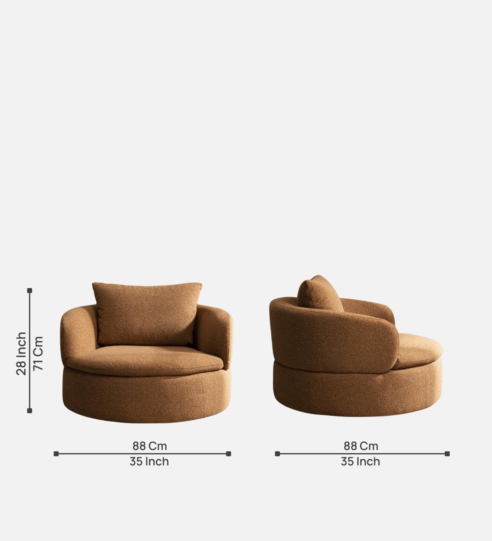 Cobra Boucle Fabric Swivel Chair in Brown Colour
