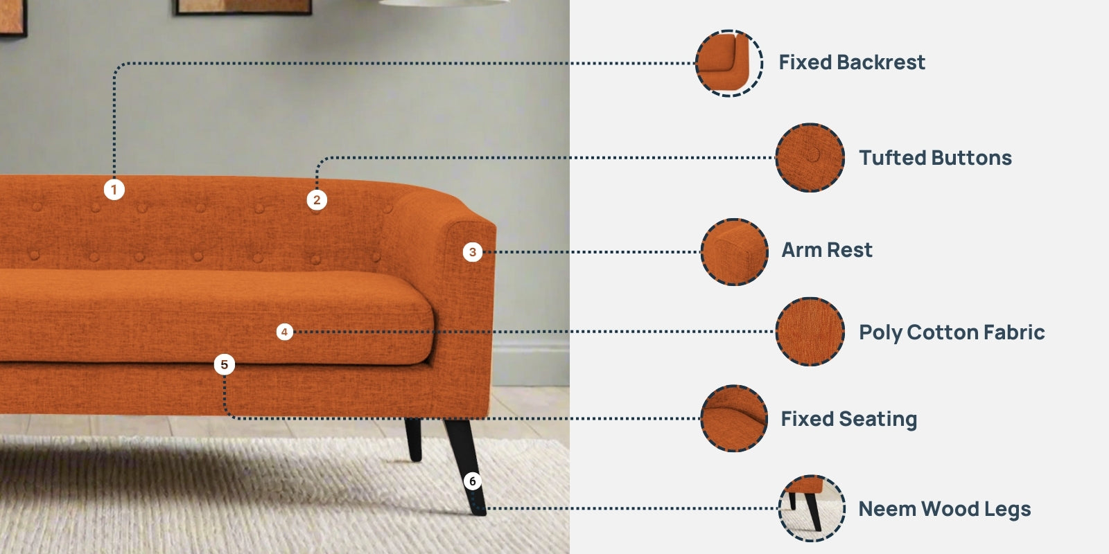 Casper Fabric 2 Seater Sofa In Cara Brown Colour - Febonic Living