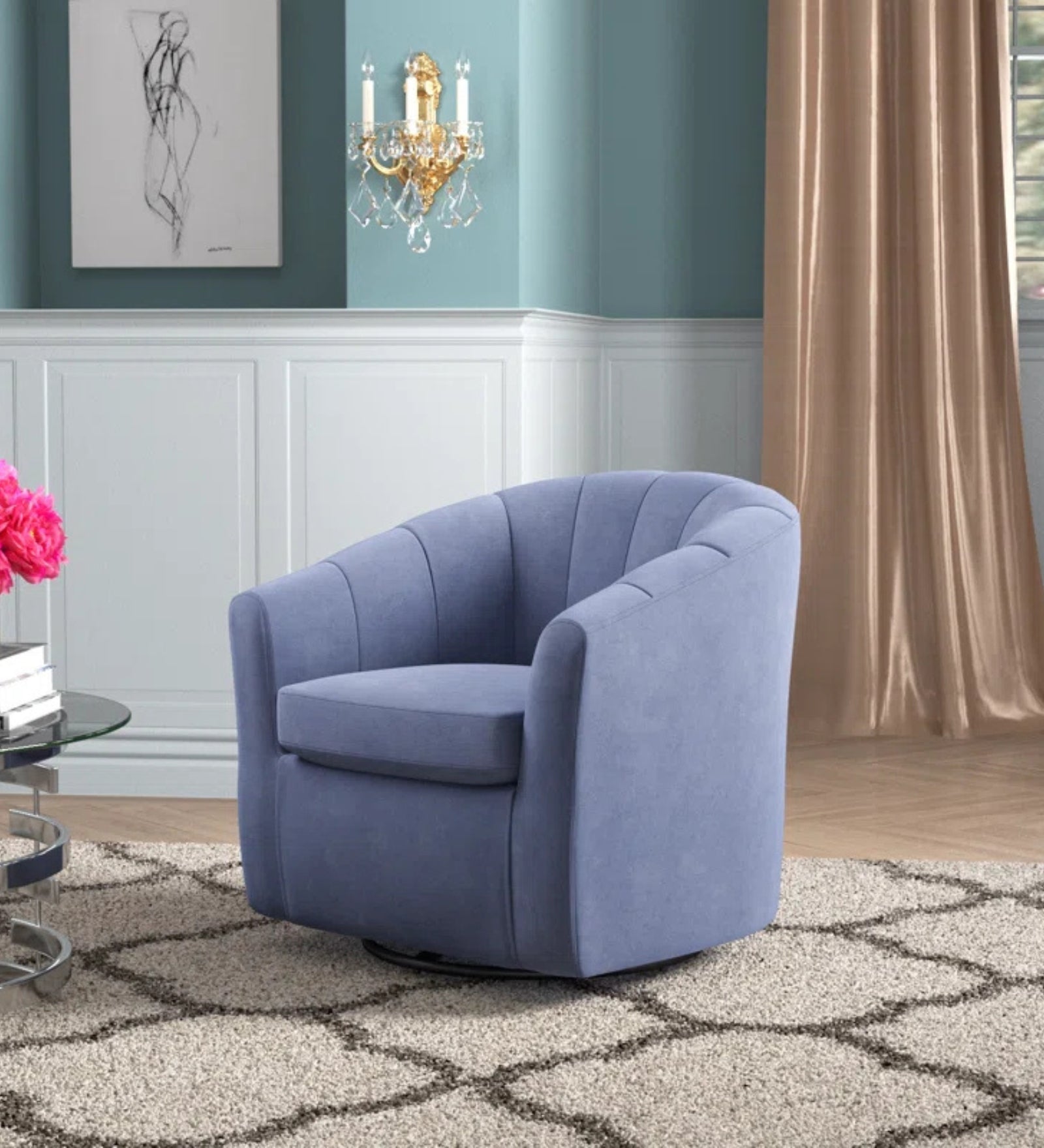 Cody Velvet Swivel Chair In Indigo Blue Colour - Febonic Living