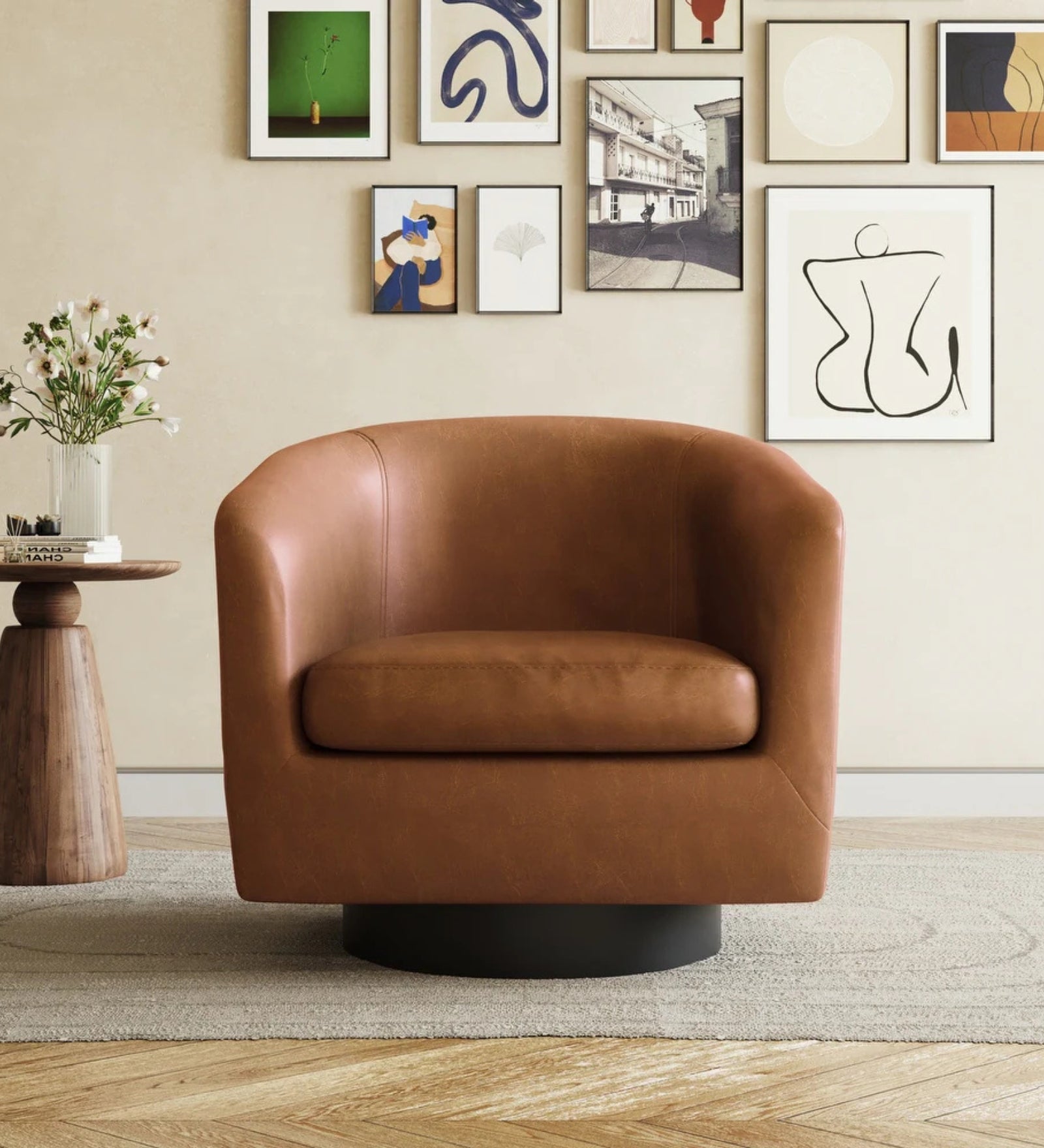 Koda Leatherette Swivel Chair in Brown Colour