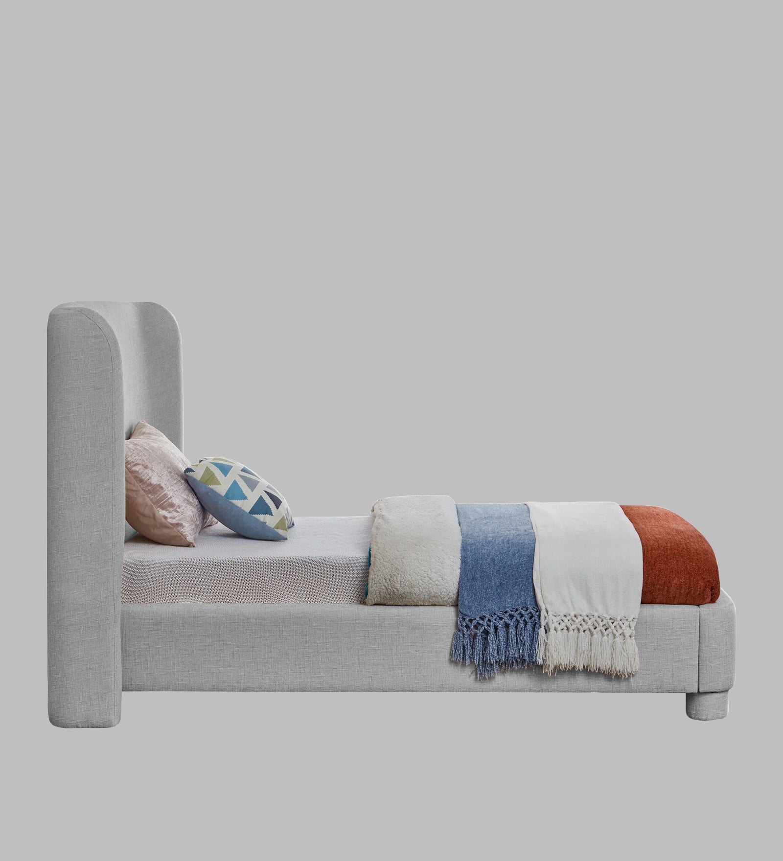 Lenny Fabric Upholstered Single Bed in Lit Grey Colour - Febonic Living