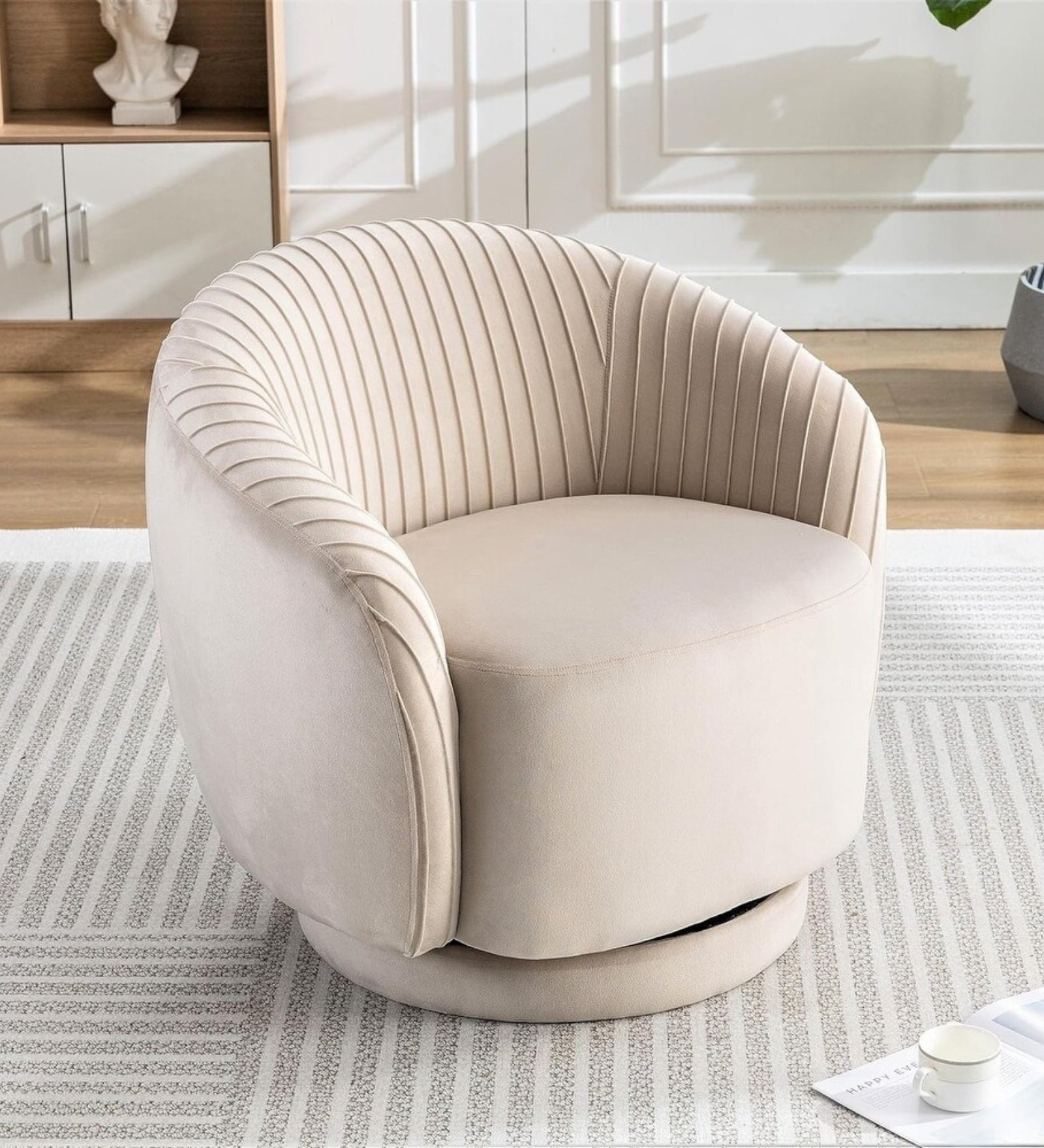 Milo Velvet Swivel Chair In Camel Beige Colour
