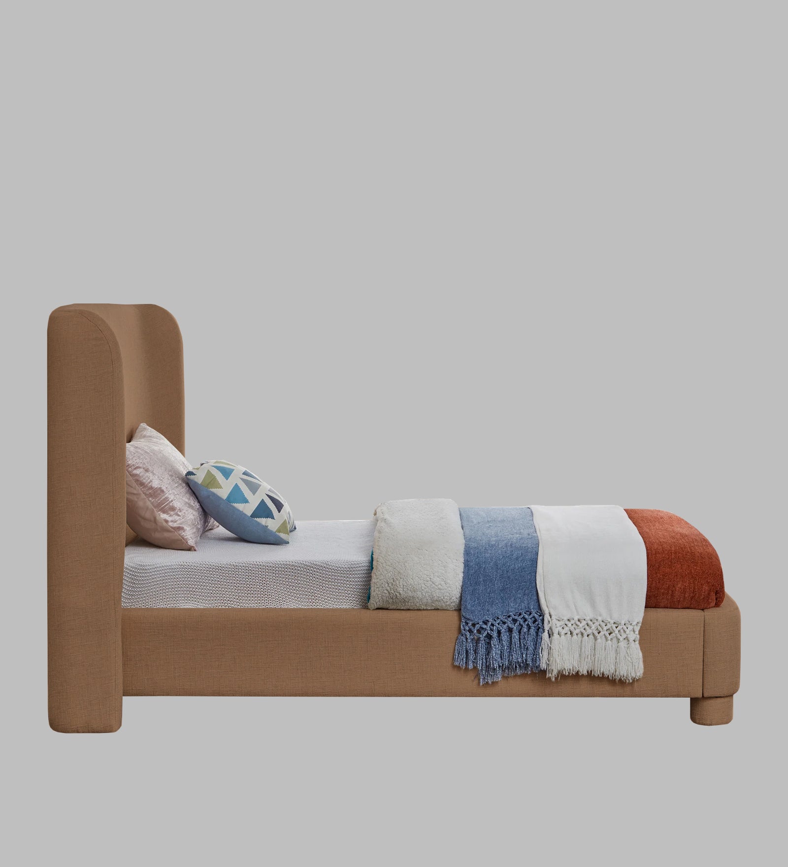 Lenny Fabric Upholstered Single Bed in Cosmic Beige Colour - Febonic Living