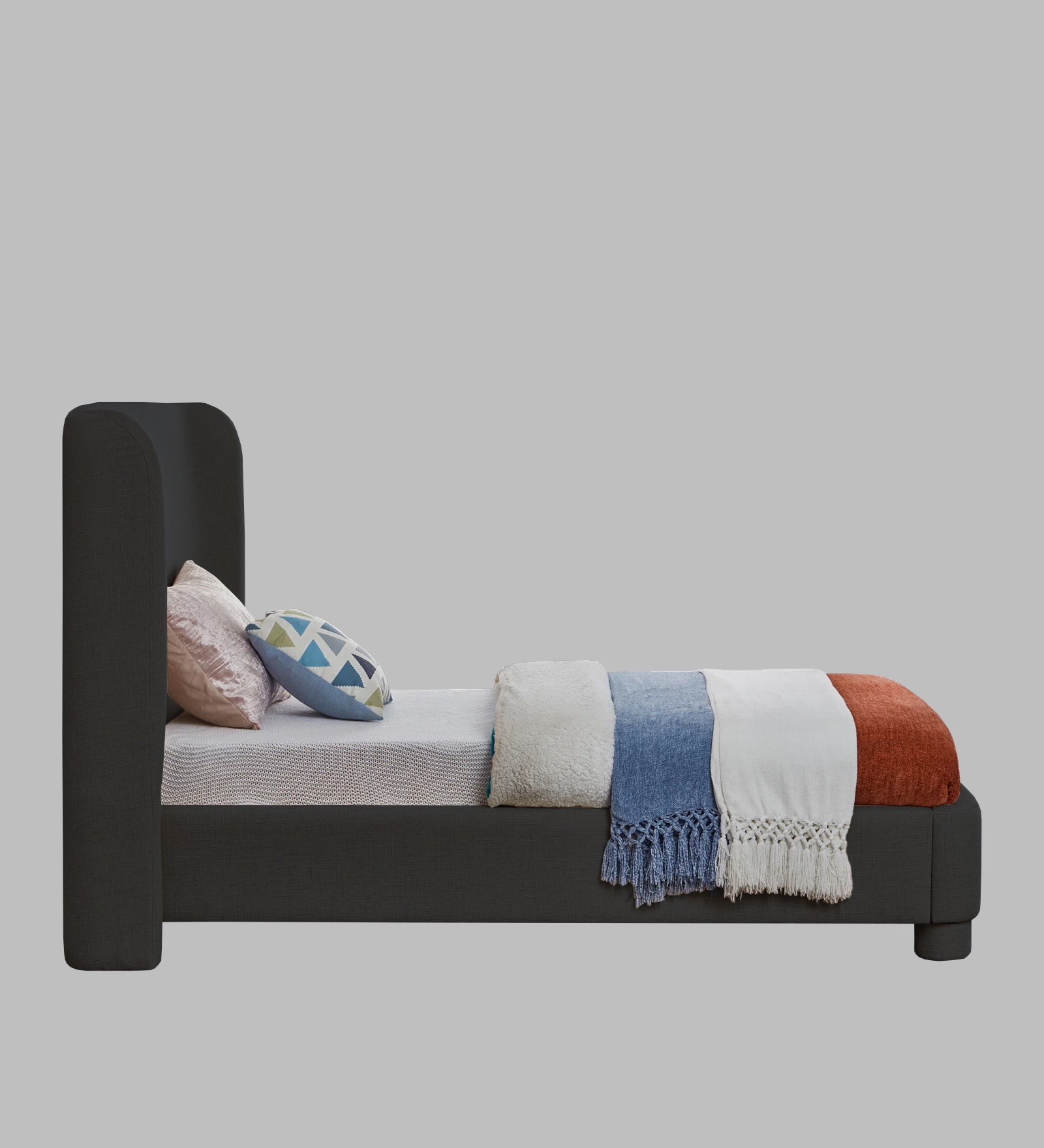 Lenny Fabric Upholstered Single Bed in Charcoal Grey Colour - Febonic Living