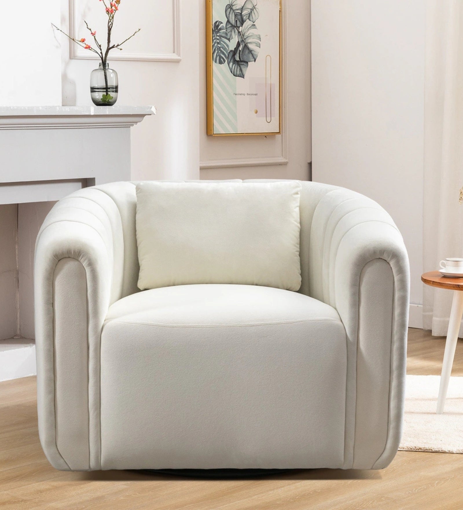 Oreo Velvet Swivel Chair In Warm White Colour - Febonic Living