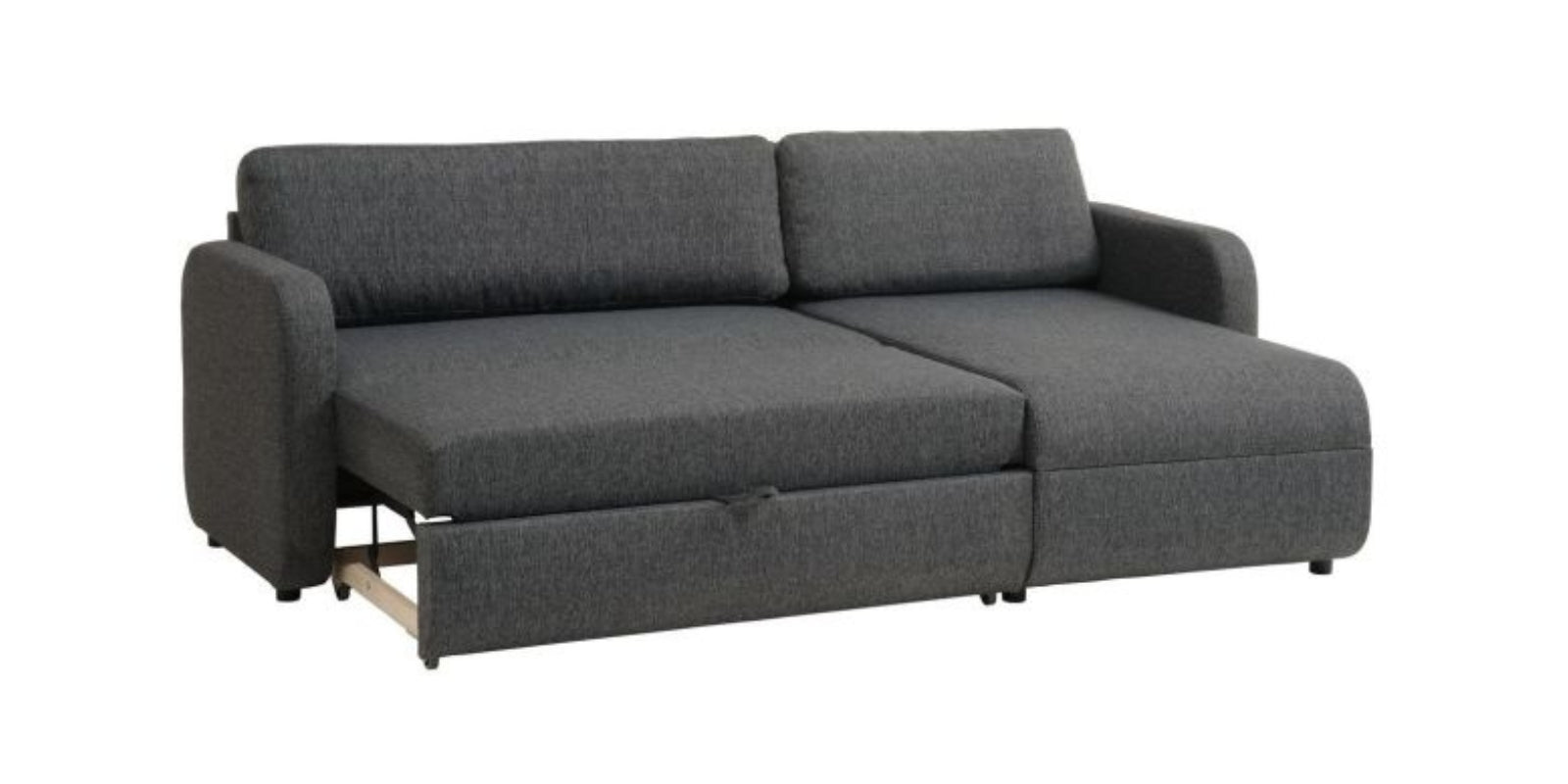 Bison Fabric 3 Seater Sectional With Pull Out Sofa Cum Bed In Charcoal Grey Colour - Febonic Living