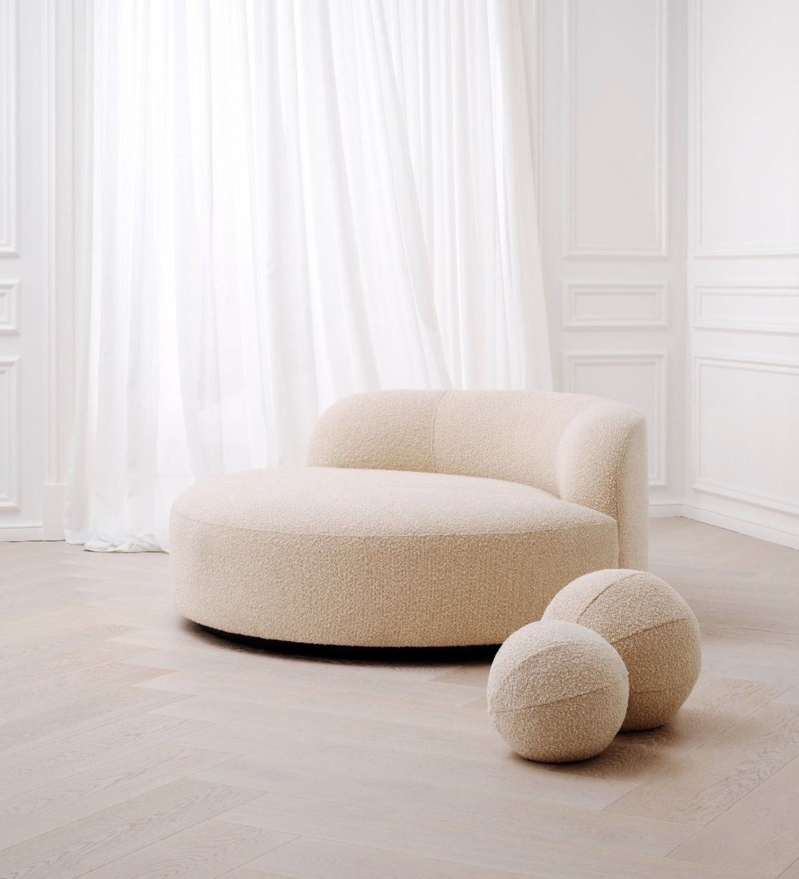 Kavi Boucle Fabric Swivel Chair in Shell White Colour